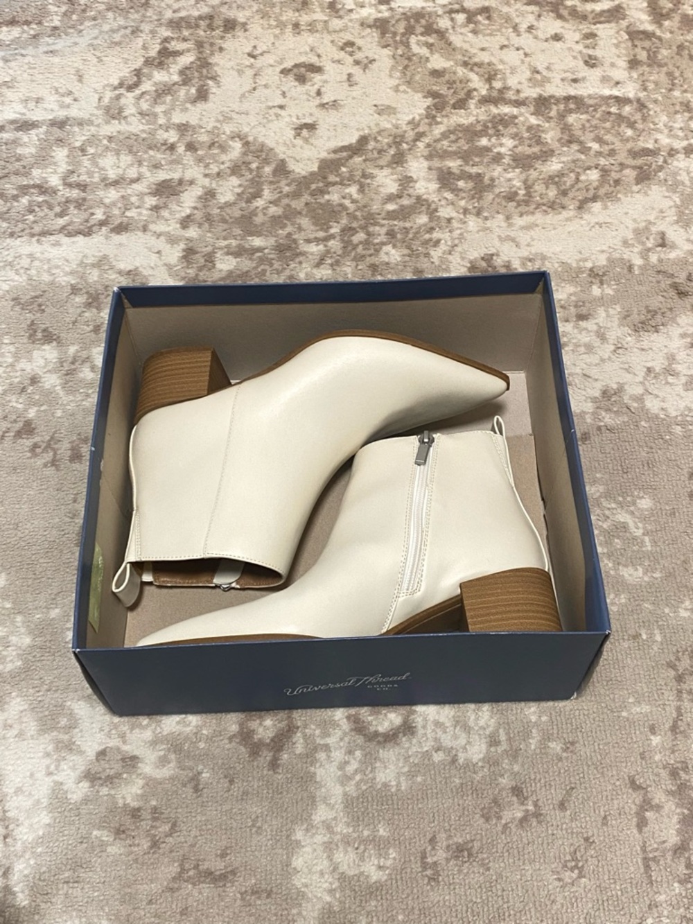 Universal Thread Cream Ankle Boots - Pointed Toe Block Heel Kennedy Boots